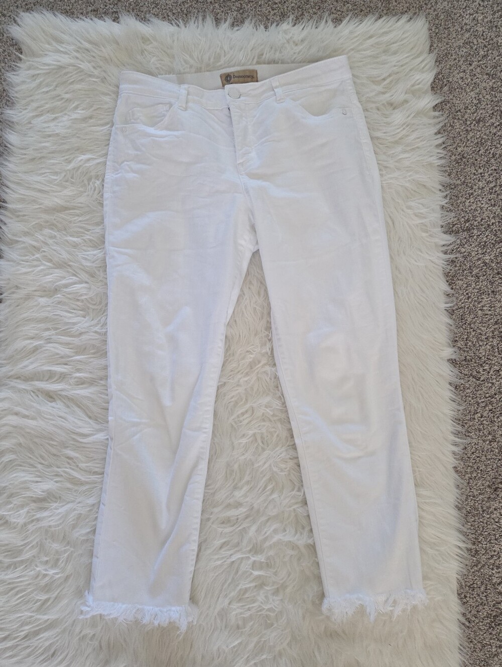 Democracy Ab Tech High Rise Slim Straight Leg Jeans White Frayed Cuff - Picture 8 of 14